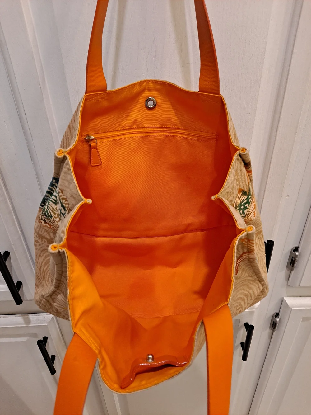 Jim Thompson Vintage 'Meena' Beige Orange Canvas Tote Iconic Barramundi Fish